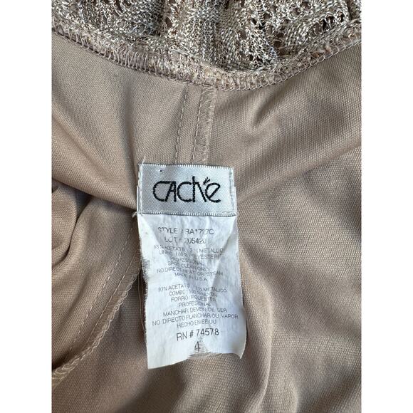 Vintage 90's Cach'e Gold Sparkly Halter Side Ruffle Maxi Dress Women's Small 4 - Picture 13 of 13